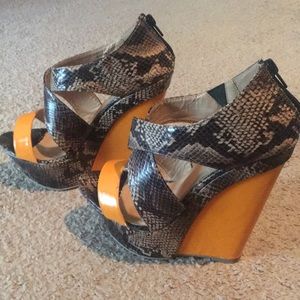 Snake print color block wedges